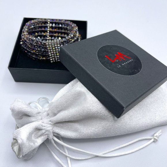 NWT GLAM IRIDESCENT CRYSTAL 5-STRAND STRETCH BRACELET AND SILVER SHIMMER ACCENTS - Picture 3 of 11